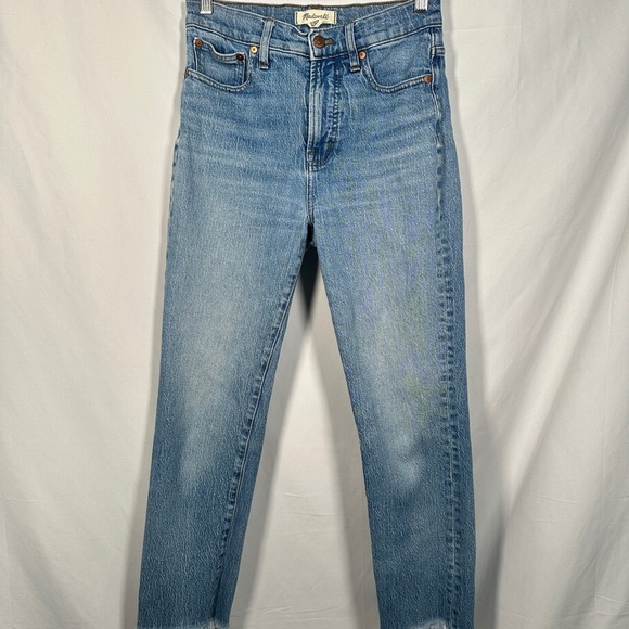 Madewell vintage denim jeans high rise straight rigid cropped raw hem size 26 - Picture 3 of 14
